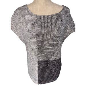 Luisa Cerano Womens Colorblock Knit Top Size 14 Grey/Black Short Sleeve Lightwei